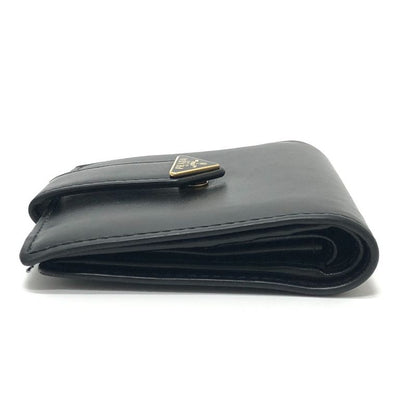 Prada Bifold Wallet with Triangular Plate 1mv204 Leather Black