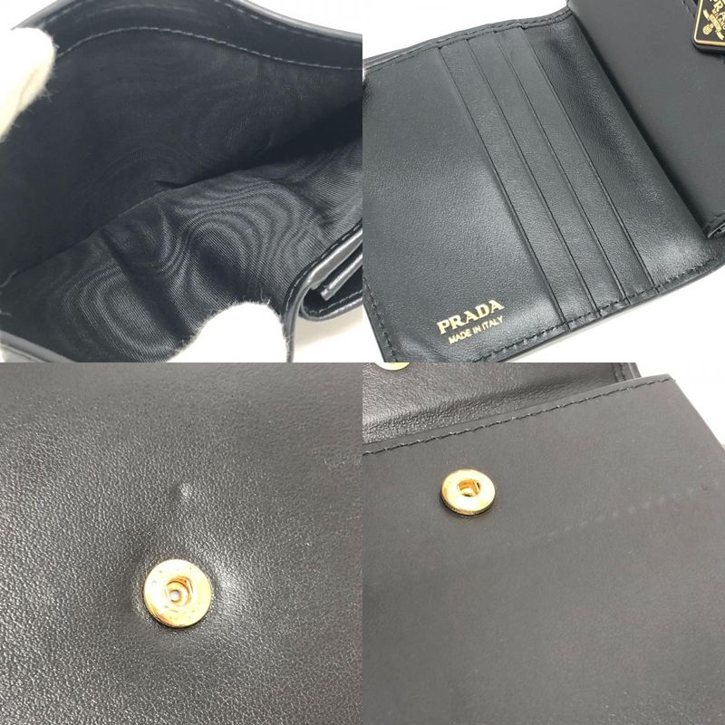 Prada Bifold Wallet with Triangular Plate 1mv204 Leather Black