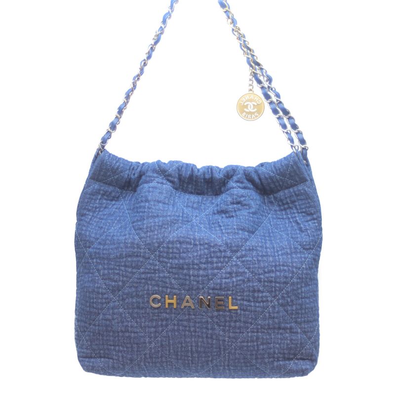 Chanel As3260 Blue Denim Gold and Silver Hardware Chanel 22 Small