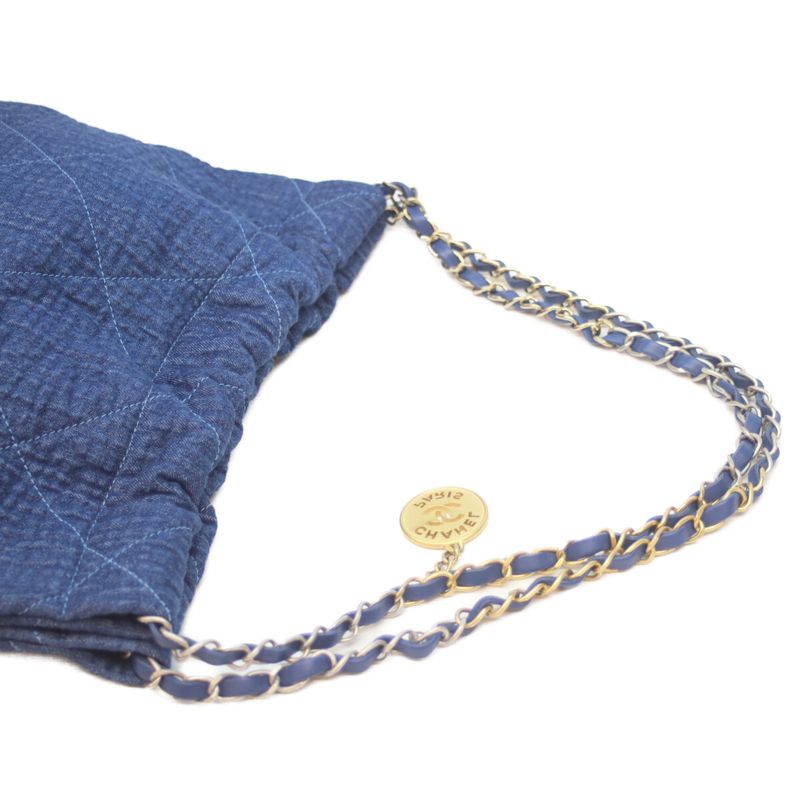Chanel As3260 Blue Denim Gold and Silver Hardware Chanel 22 Small