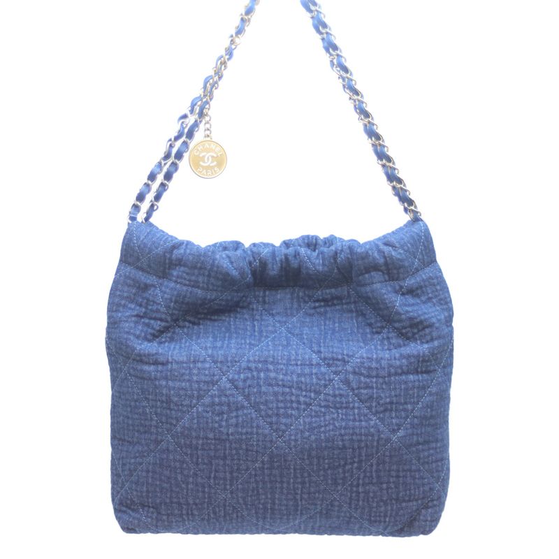 Chanel As3260 Blue Denim Gold and Silver Hardware Chanel 22 Small