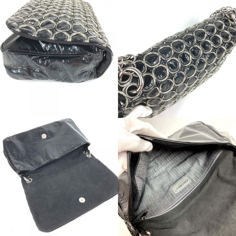 Chanel Shoulder Bag CC Coco Logo Coated Canvas Black