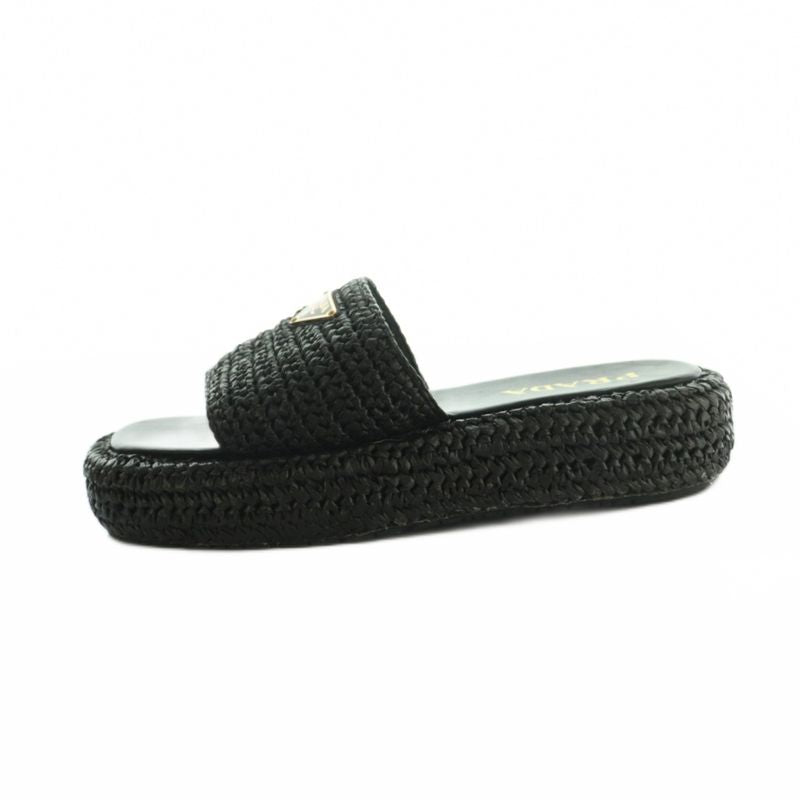 Prada Sandals Crochet Platform Logo 25.0cm (9.84in) Black Mi - Gy20