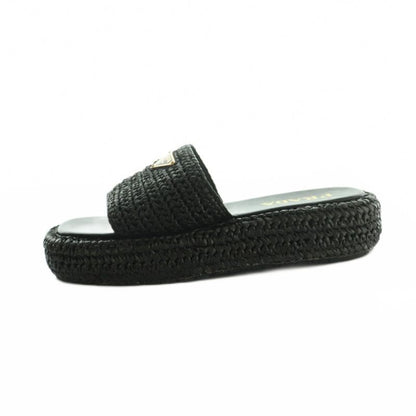 Prada Sandals Crochet Platform Logo 25.0cm (9.84in) Black Mi - Gy20