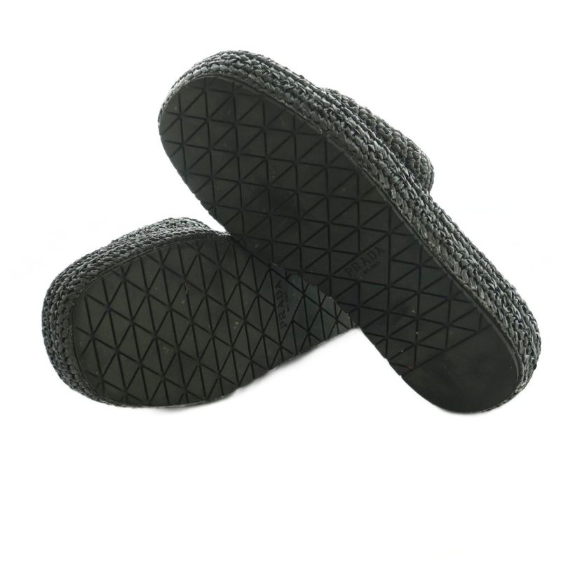 Prada Sandals Crochet Platform Logo 25.0cm (9.84in) Black Mi - Gy20