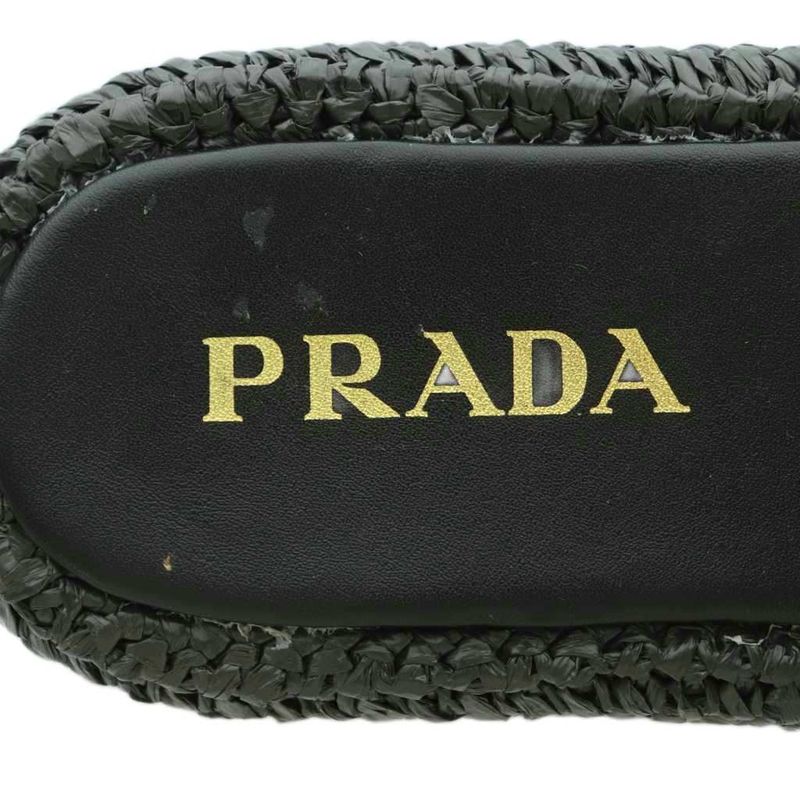 Prada Sandals Crochet Platform Logo 25.0cm (9.84in) Black Mi - Gy20