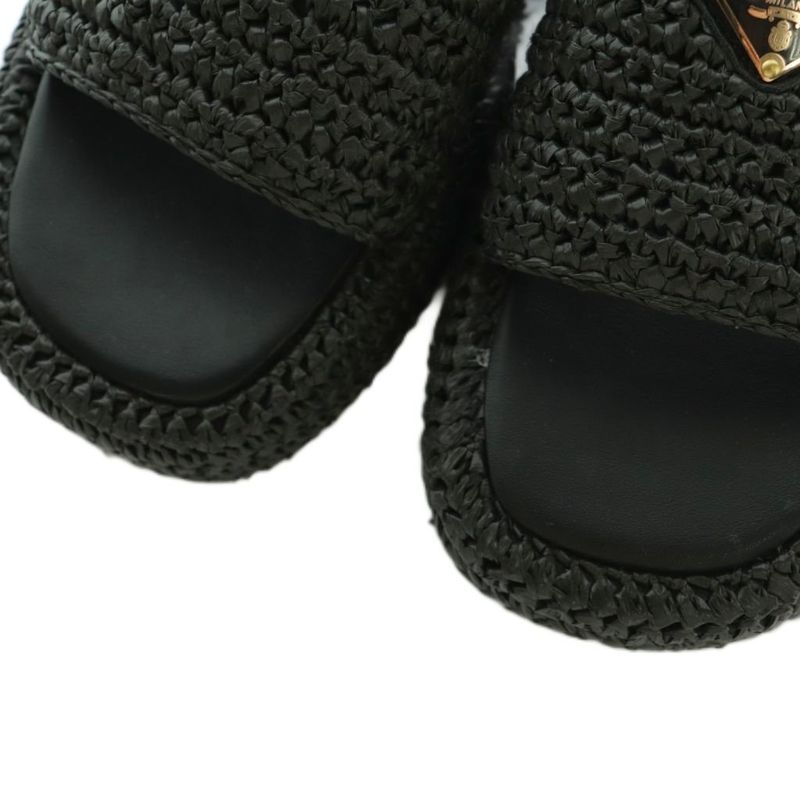Prada Sandals Crochet Platform Logo 25.0cm (9.84in) Black Mi - Gy20