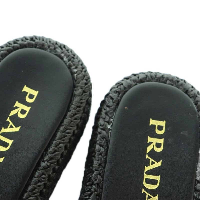 Prada Sandals Crochet Platform Logo 25.0cm (9.84in) Black Mi - Gy20