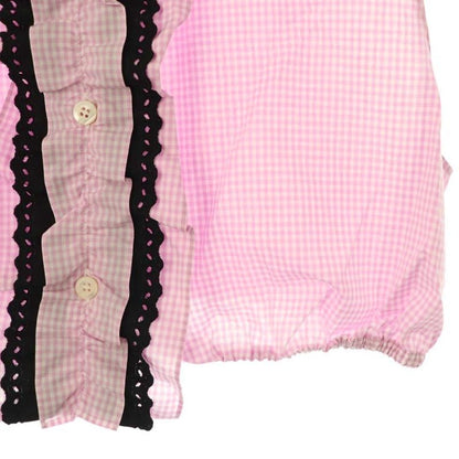 Prada Sleeveless Check Shirt Blouse Ruffle Cropped 40 Pink White Es - Gy20