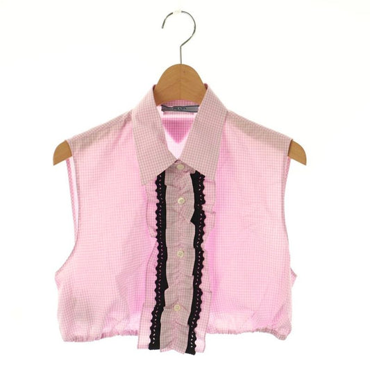 Prada Sleeveless Check Shirt Blouse Ruffle Cropped 40 Pink White Es - Gy20