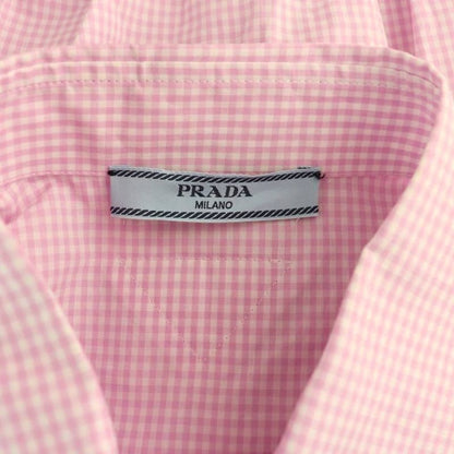 Prada Sleeveless Check Shirt Blouse Ruffle Cropped 40 Pink White Es - Gy20