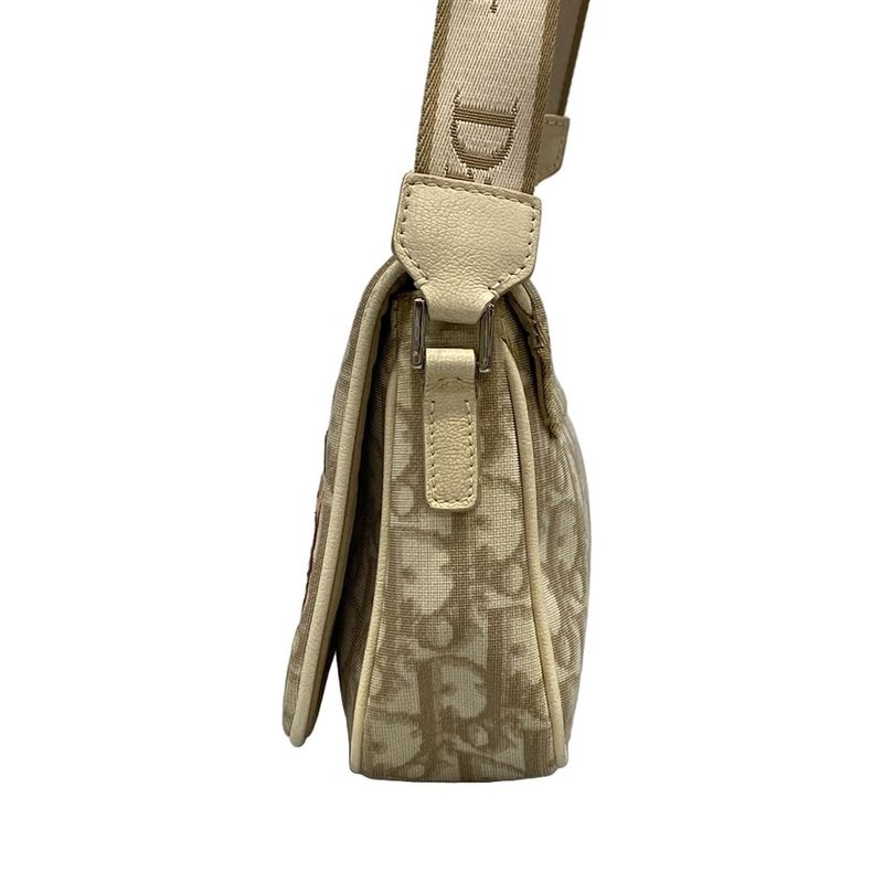 Dior Christian Dior Shoulder Bag Flower Ivory X Brown X Multi Leather