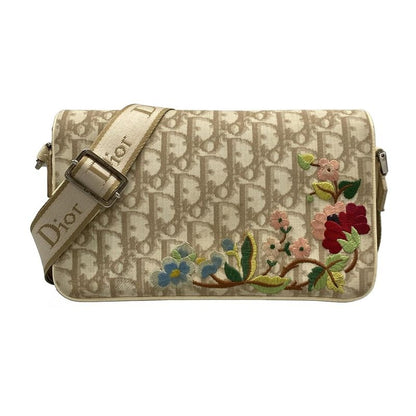 Dior Christian Dior Shoulder Bag Flower Ivory X Brown X Multi Leather