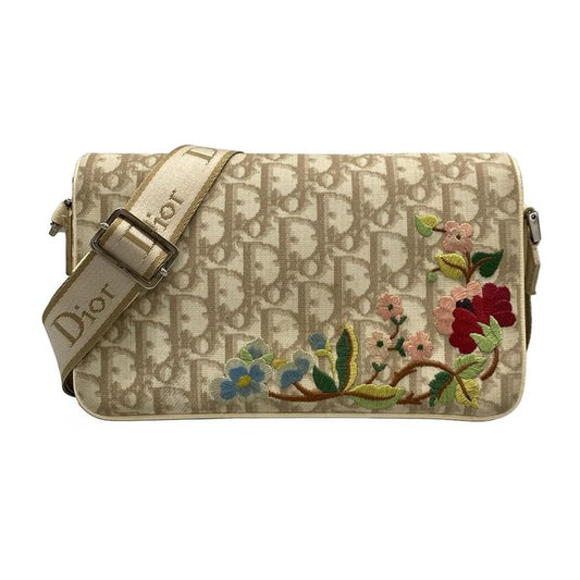 Dior Christian Dior Shoulder Bag Flower Ivory X Brown X Multi Leather