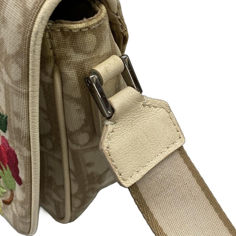 Dior Christian Dior Shoulder Bag Flower Ivory X Brown X Multi Leather