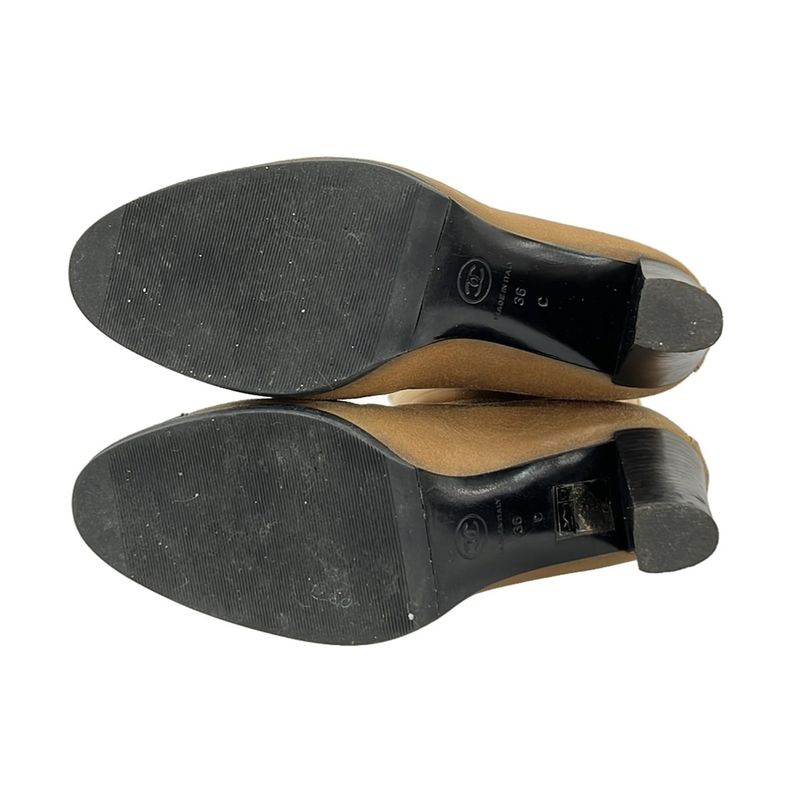 Chanel Long Boots 36 C Women's Beige and Black Outsole Reupholstered Coco Mark