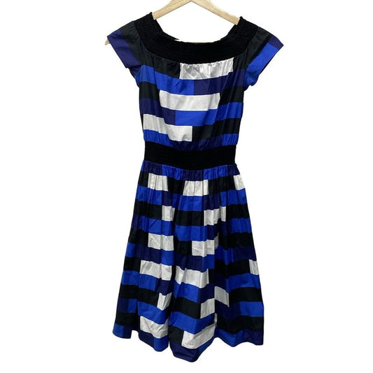 Prada Dress Size 38 S Women - Black X Navy X Multi Crew Neck Short Sleeves Knee