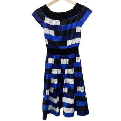 Prada Dress Size 38 S Women - Black X Navy X Multi Crew Neck Short Sleeves Knee