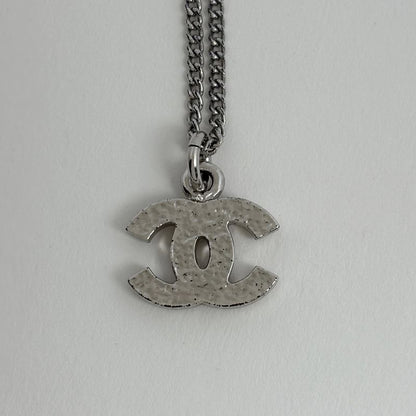 Chanel Coco Mark Rhinestone Necklace Silver Plated Silver Ladies