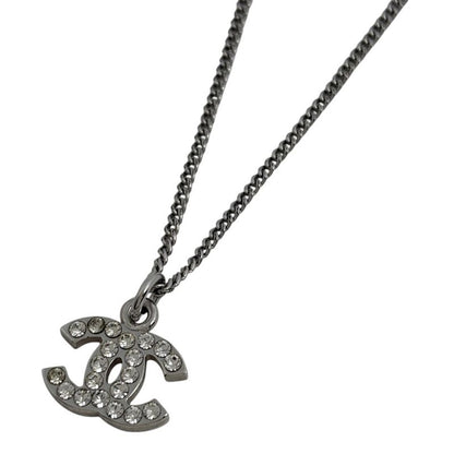 Chanel Coco Mark Rhinestone Necklace Silver Plated Silver Ladies