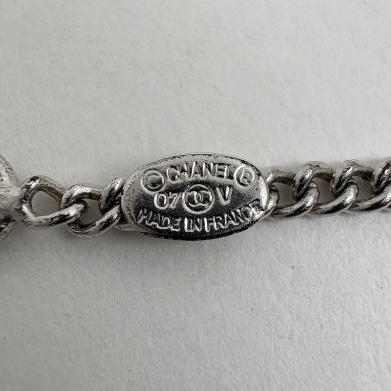 Chanel Coco Mark Rhinestone Necklace Silver Plated Silver Ladies