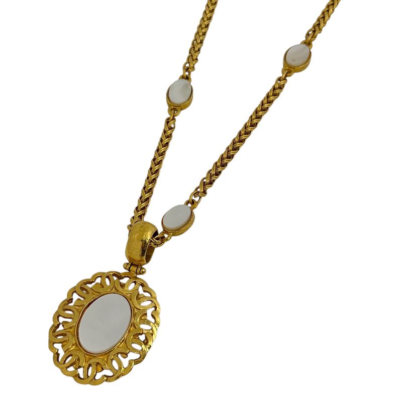Chanel Coco Mark Chain Necklace Long GP Gold White Ladies