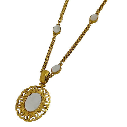 Chanel Coco Mark Chain Necklace Long GP Gold White Ladies