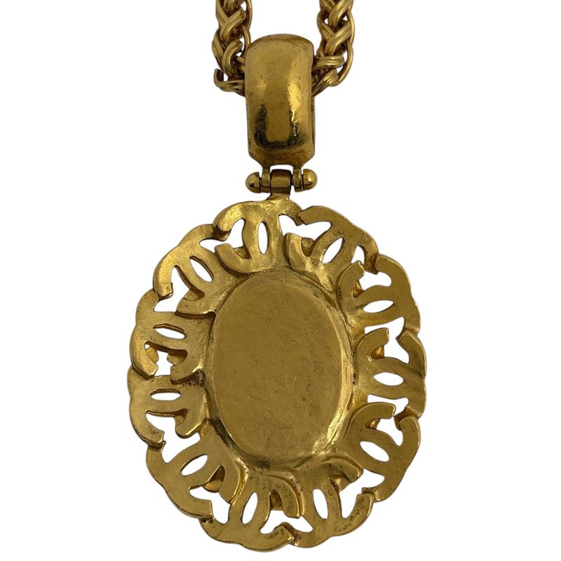 Chanel Coco Mark Chain Necklace Long GP Gold White Ladies