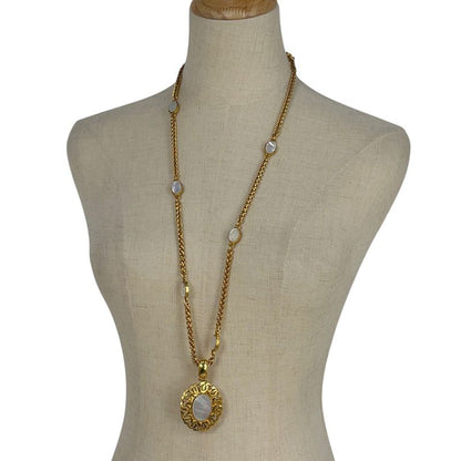 Chanel Coco Mark Chain Necklace Long GP Gold White Ladies