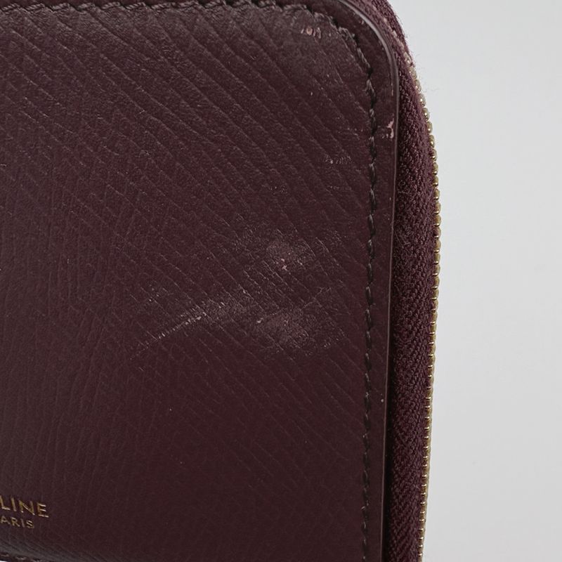 Celine Logo Coin Case Card Holder Coin Case Leather Bordeaux Women