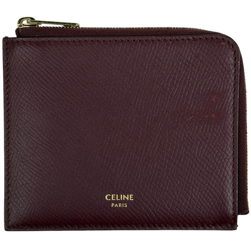 Celine Logo Coin Case Card Holder Coin Case Leather Bordeaux Women