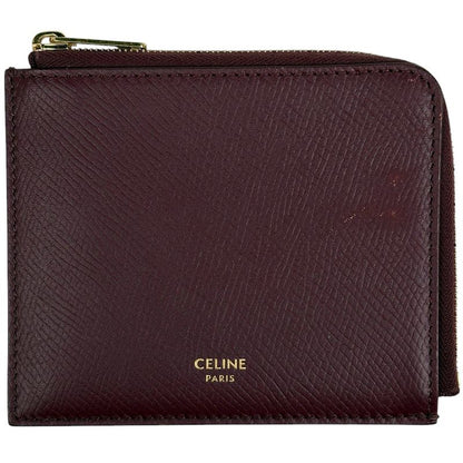 Celine Logo Coin Case Card Holder Coin Case Leather Bordeaux Women