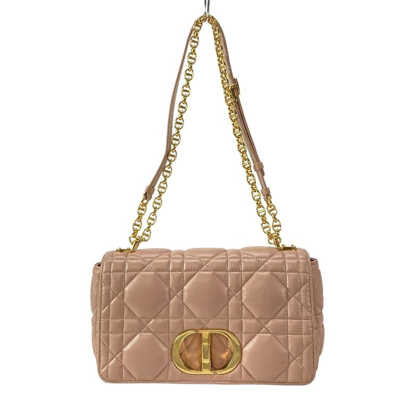 Dior Christian Dior Shoulder Bag Dior Caro Medium Bag Pink and Gold Leather