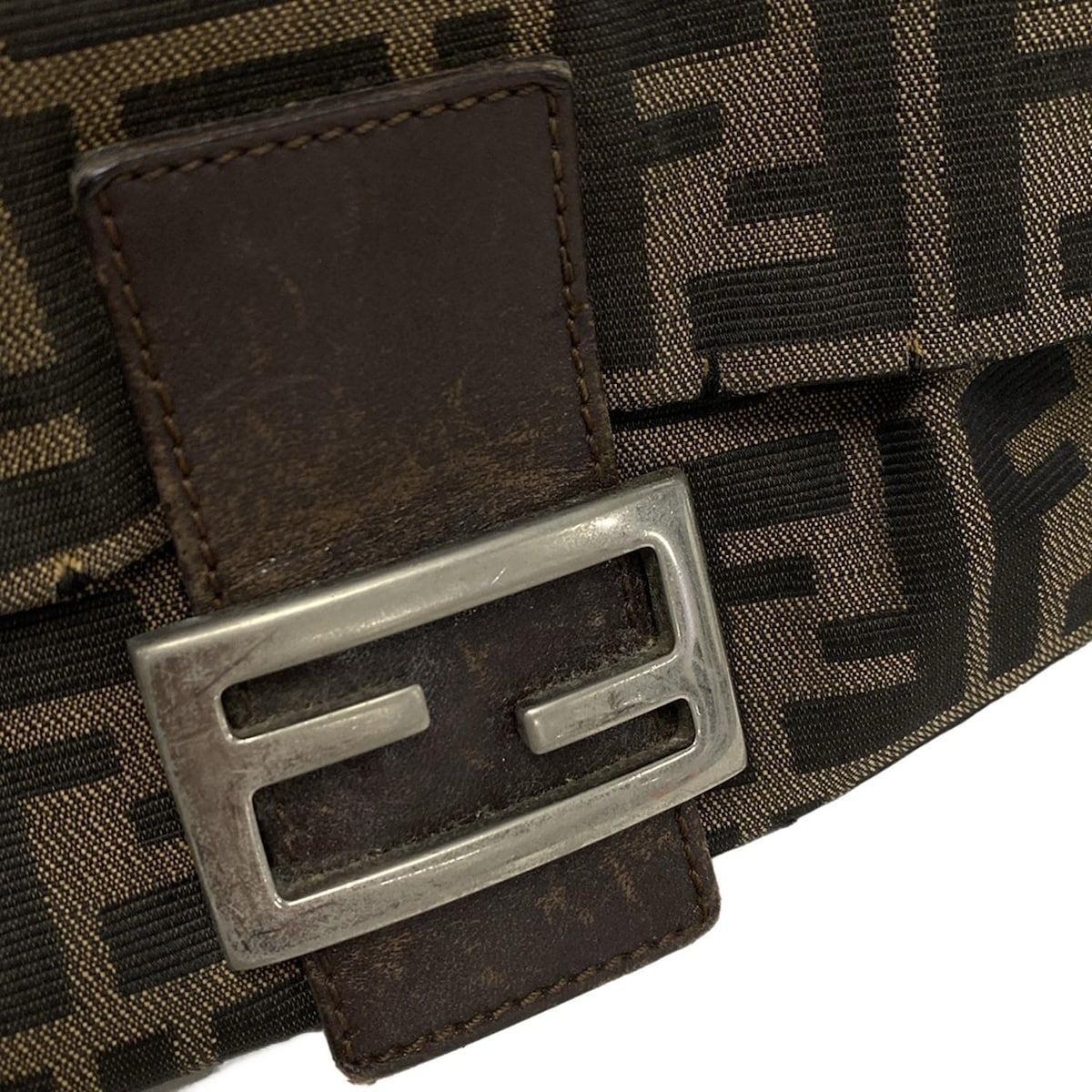 Fendi Shoulder Bag Mamma Bucket/zucca Pattern Dark Brown X Beige Leather