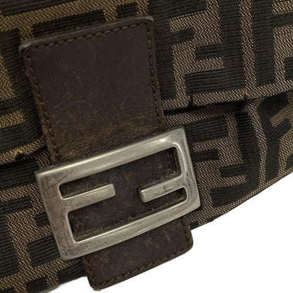 Fendi Shoulder Bag Mamma Bucket/zucca Pattern Dark Brown X Beige Leather