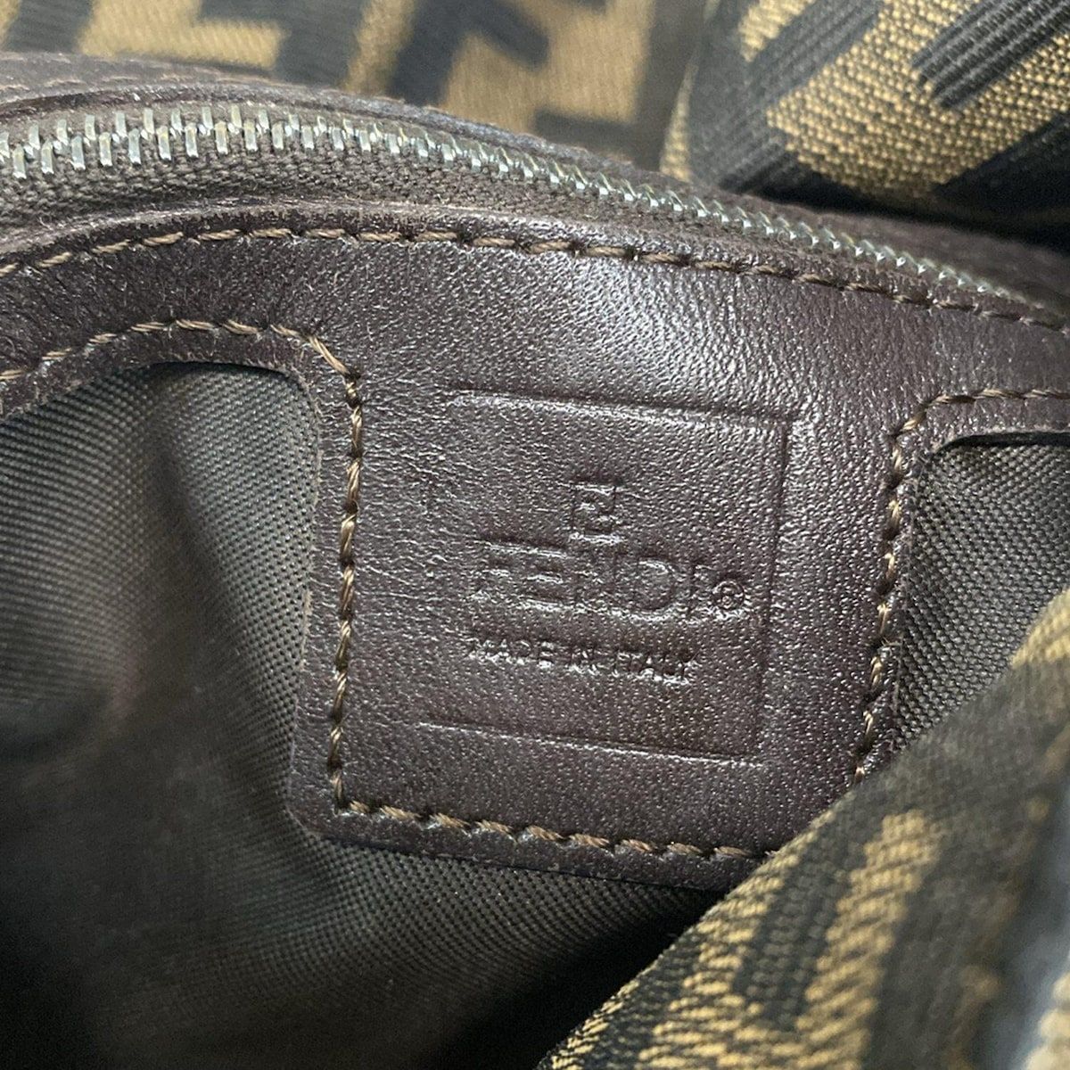 Fendi Shoulder Bag Mamma Bucket/zucca Pattern Dark Brown X Beige Leather