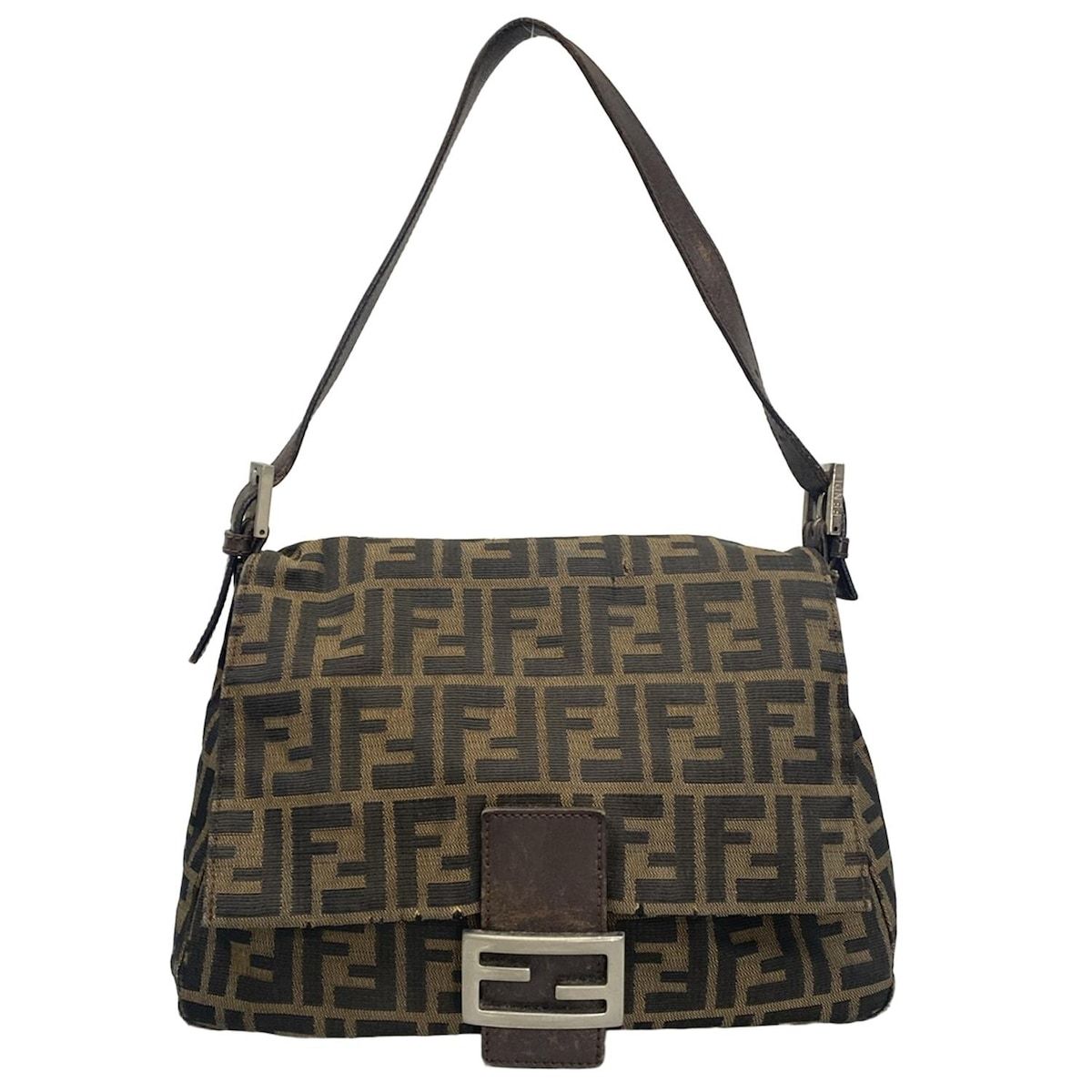 Fendi Shoulder Bag Mamma Bucket/zucca Pattern Dark Brown X Beige Leather