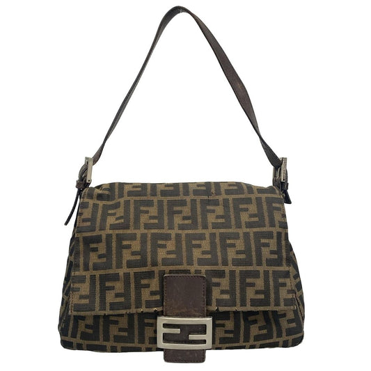 Fendi Shoulder Bag Mamma Bucket/zucca Pattern Dark Brown X Beige Leather
