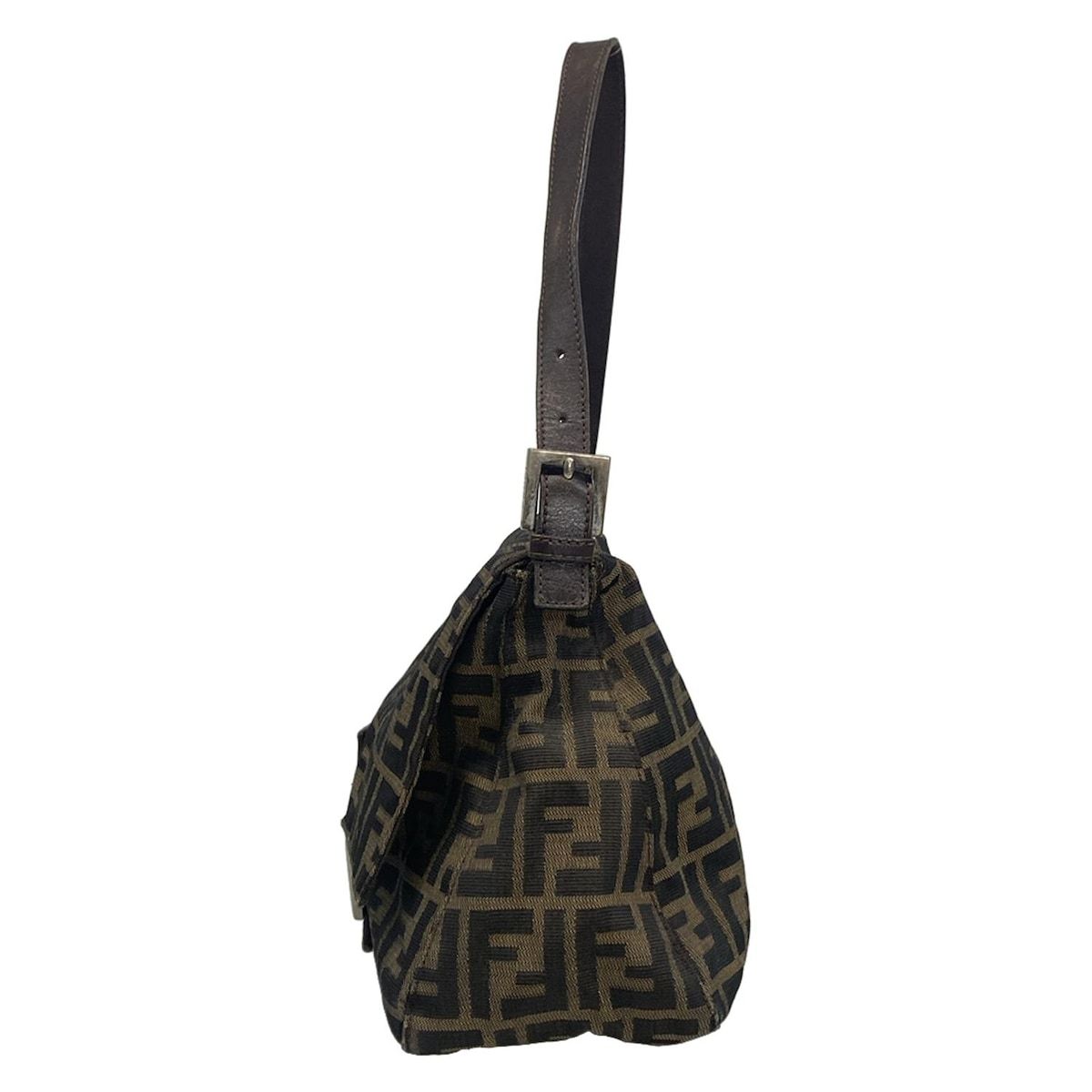 Fendi Shoulder Bag Mamma Bucket/zucca Pattern Dark Brown X Beige Leather
