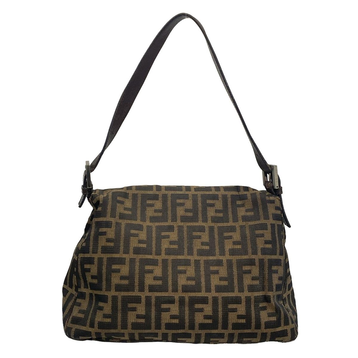 Fendi Shoulder Bag Mamma Bucket/zucca Pattern Dark Brown X Beige Leather