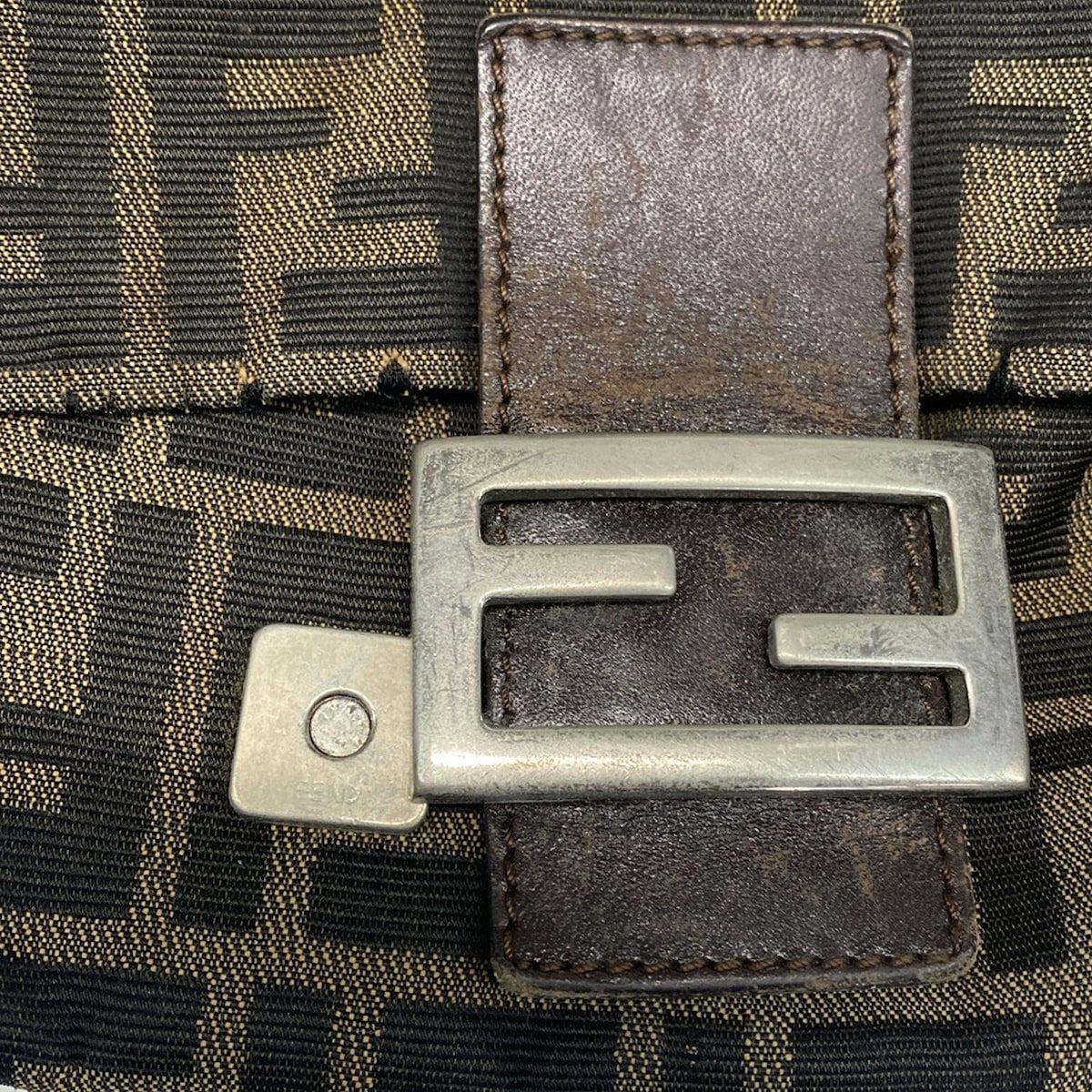 Fendi Shoulder Bag Mamma Bucket/zucca Pattern Dark Brown X Beige Leather