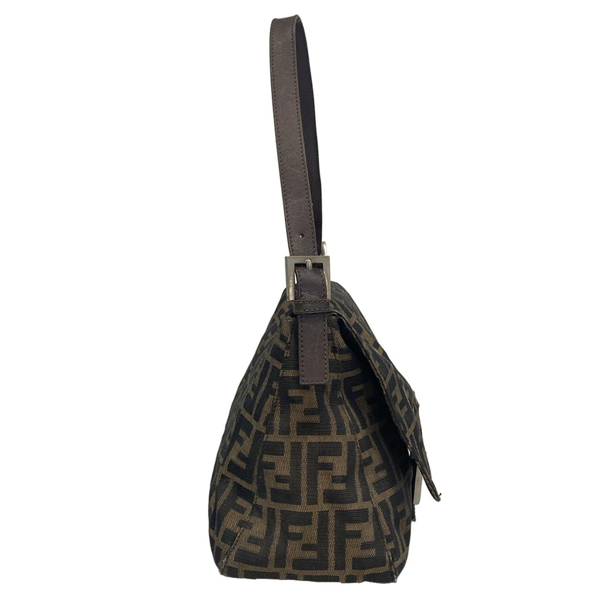 Fendi Shoulder Bag Mamma Bucket/zucca Pattern Dark Brown X Beige Leather