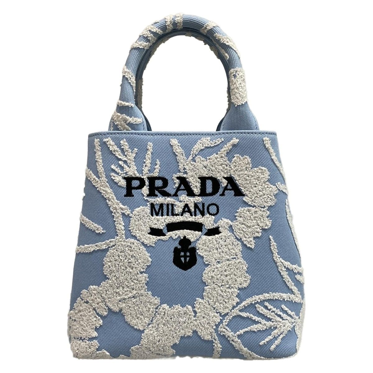 Prada Tote Bag Drill 1ba343 Light Blue X White Flower