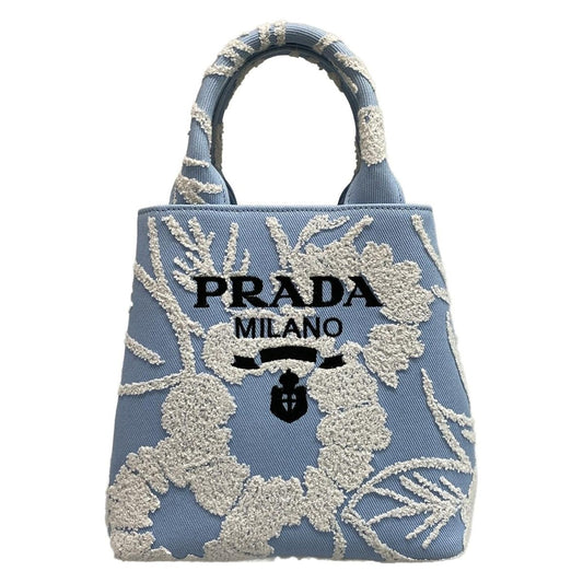 Prada Tote Bag Drill 1ba343 Light Blue X White Flower