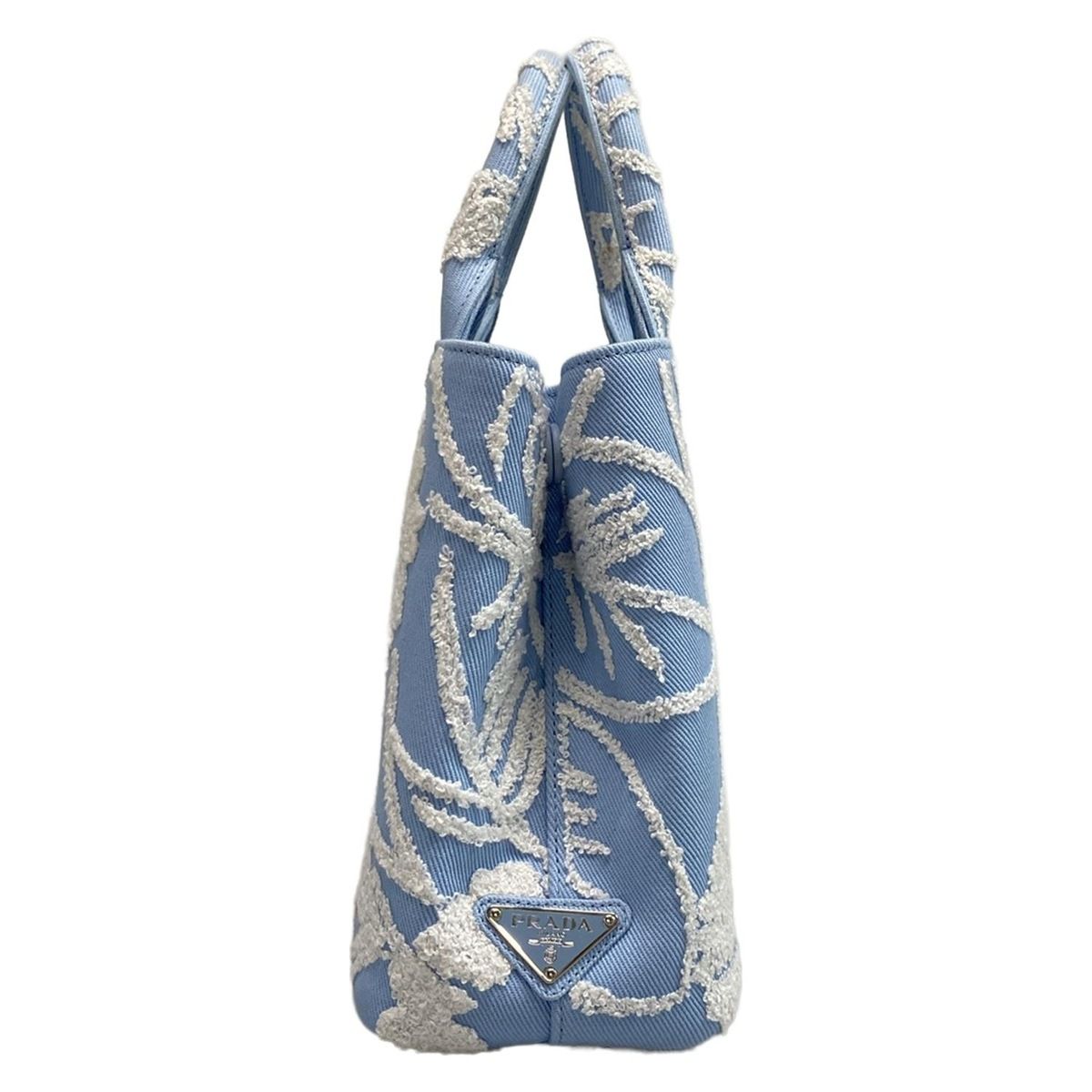 Prada Tote Bag Drill 1ba343 Light Blue X White Flower