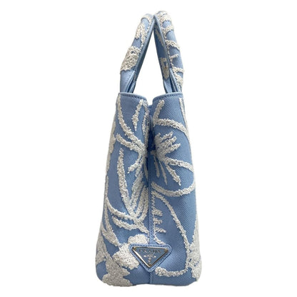 Prada Tote Bag Drill 1ba343 Light Blue X White Flower