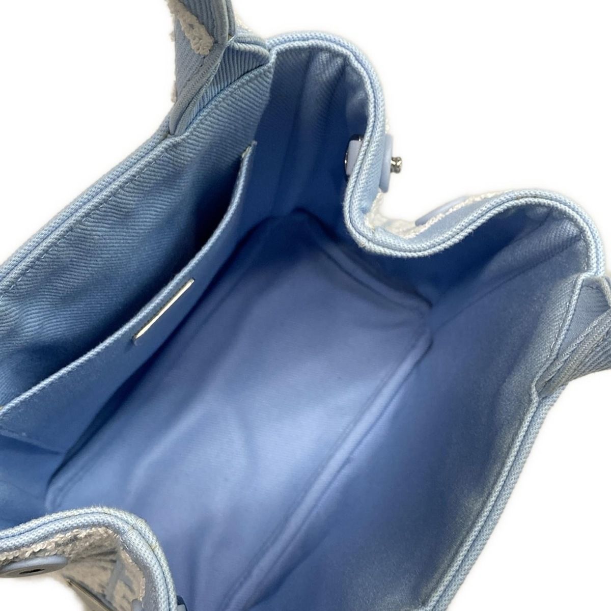 Prada Tote Bag Drill 1ba343 Light Blue X White Flower