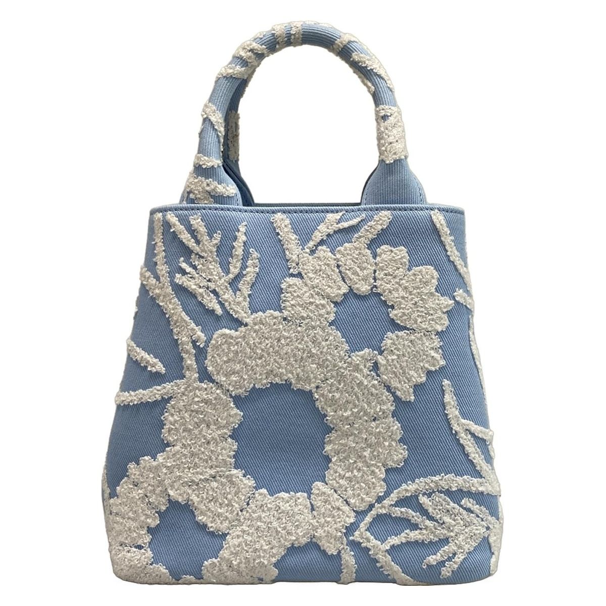 Prada Tote Bag Drill 1ba343 Light Blue X White Flower