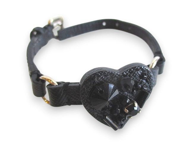 Prada Bracelet Belt with Bijoux Heart Motif Blackish Black