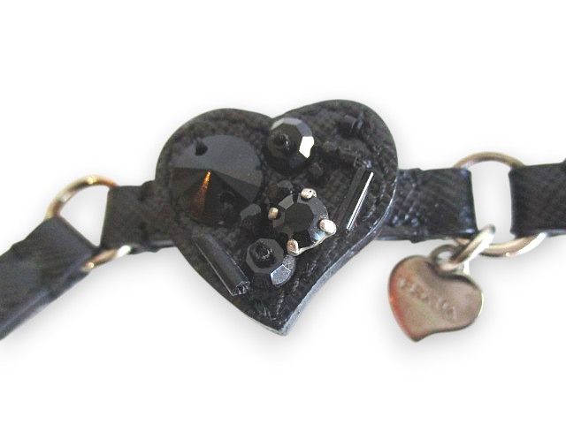 Prada Bracelet Belt with Bijoux Heart Motif Blackish Black